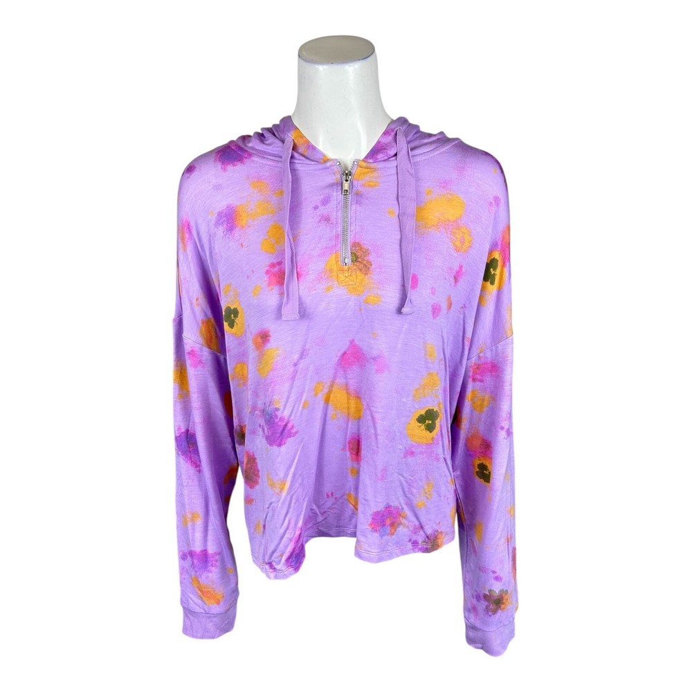 Candace Cameron Bure Malibu Lounge Half Zip Hoodie Lilac Tie Dye X-Large Size